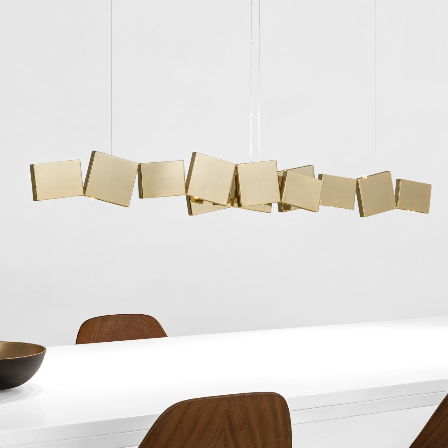 Gaia Double Linear LED Chandelier in dining room.