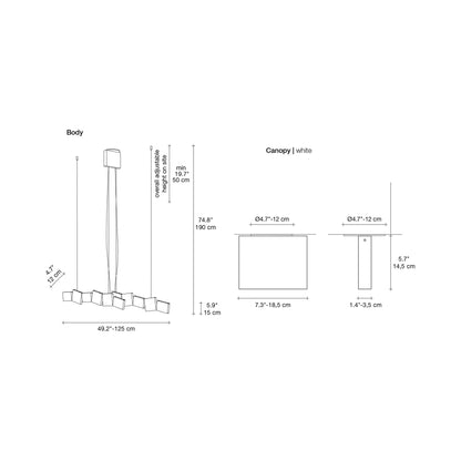 Gaia Double Linear LED Chandelier - line drawing.