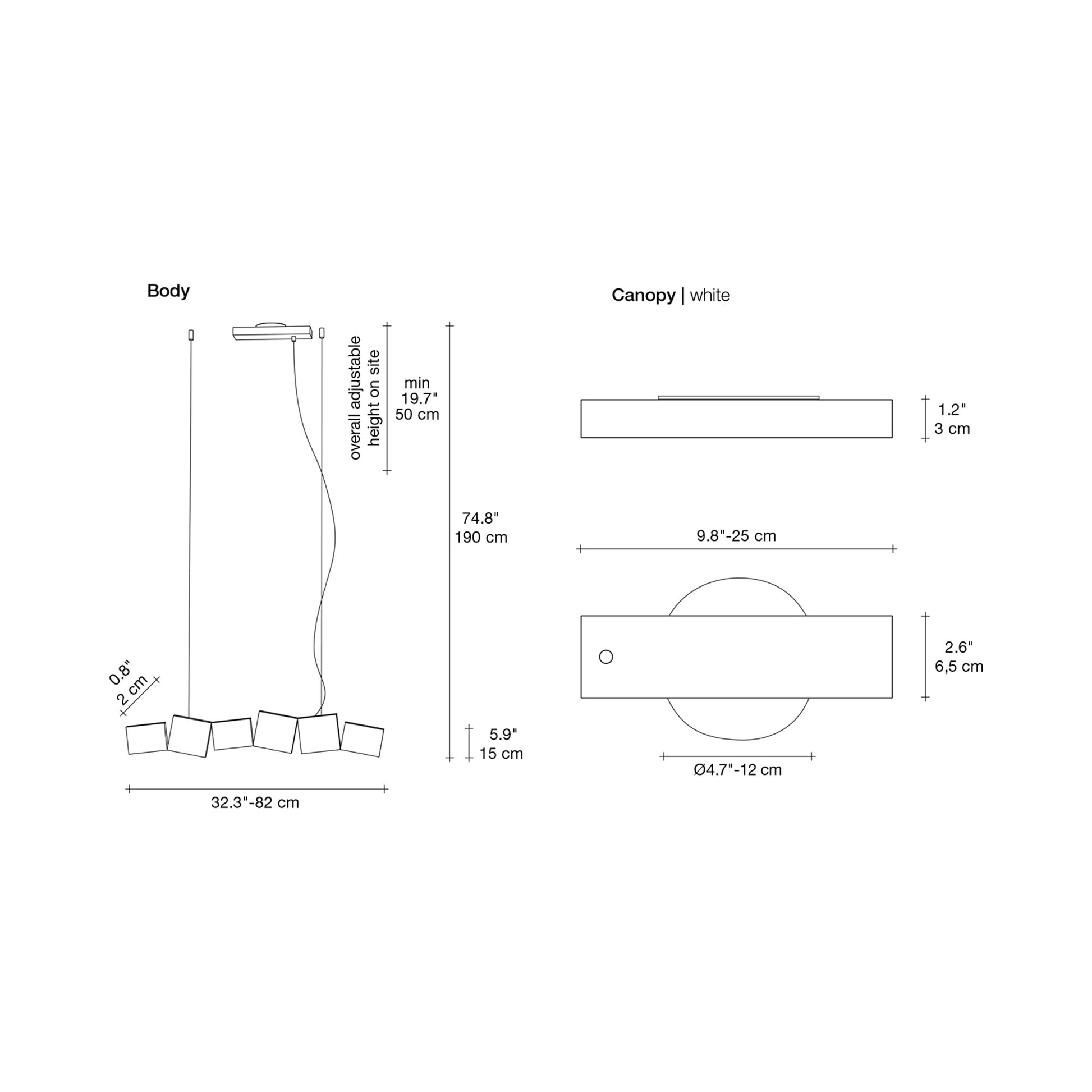 Gaia Linear LED Chandelier - line drawing.