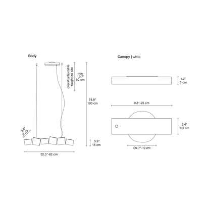 Gaia Linear LED Chandelier - line drawing.