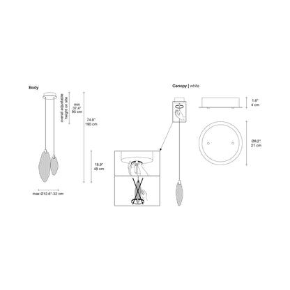 Harpe LED Pendant Light - line drawing.