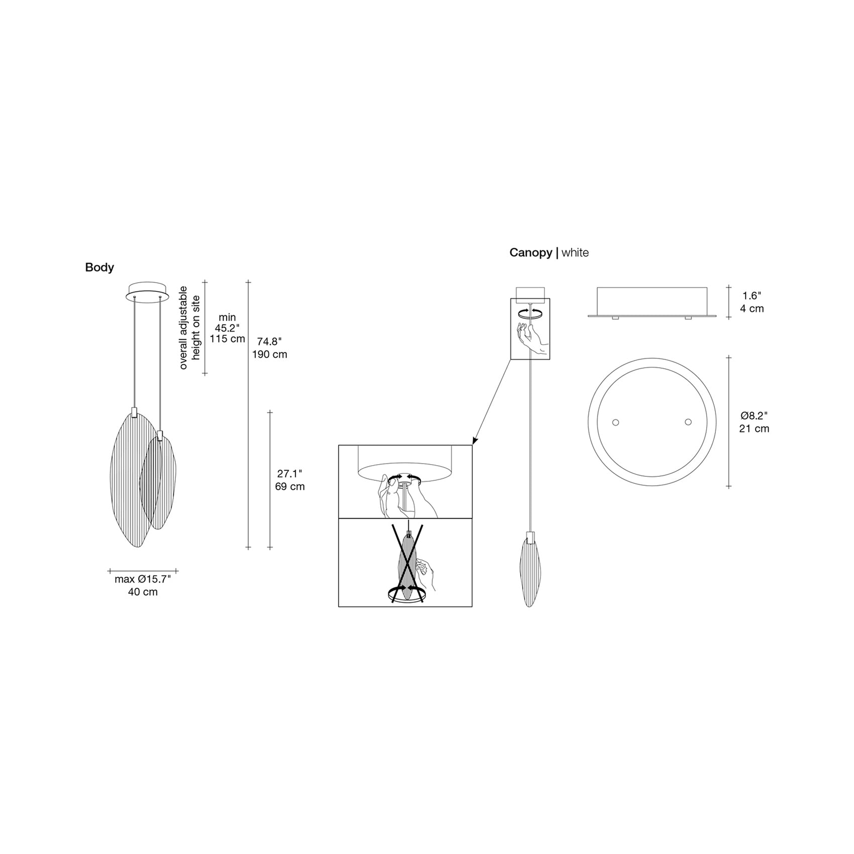 Harpe LED Pendant Light - line drawing.