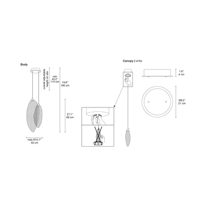 Harpe LED Pendant Light - line drawing.
