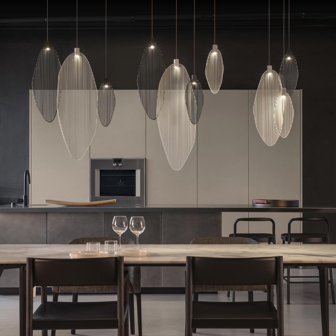Harpe Multi Light LED Pendant Light in dining room.