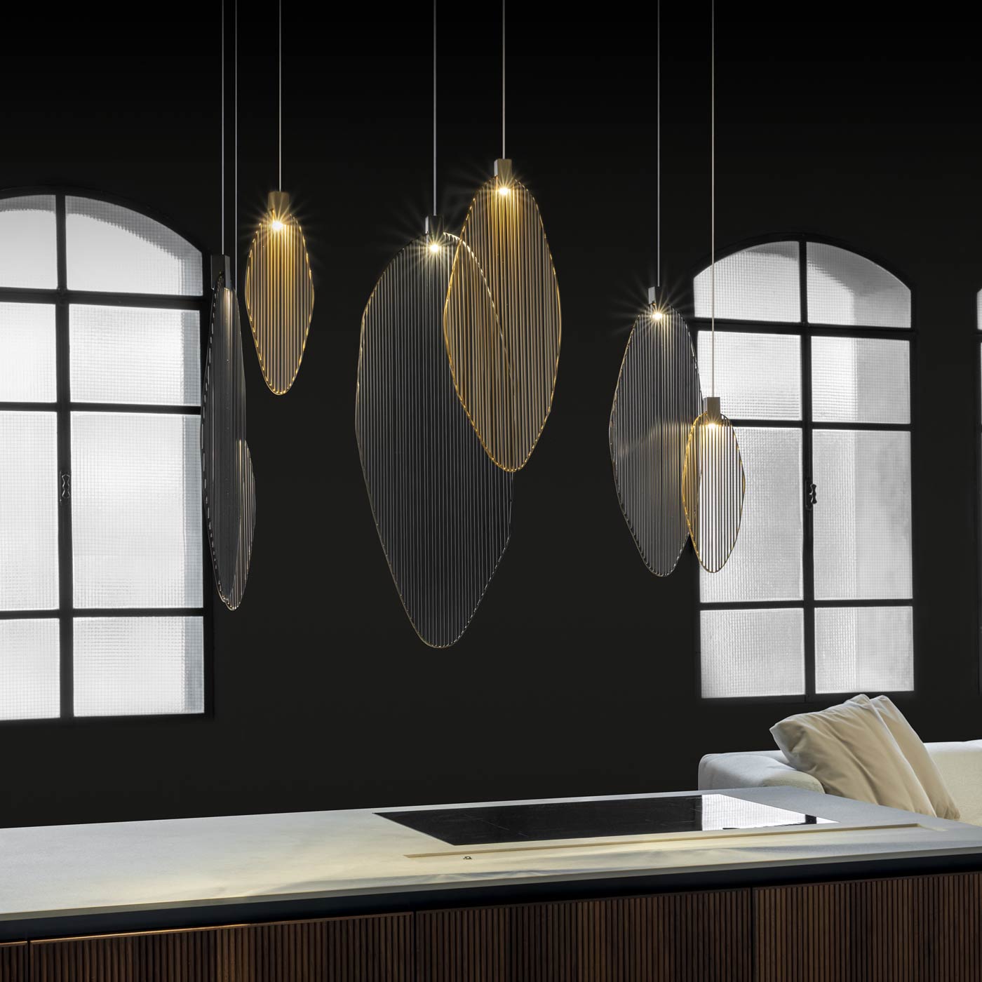 Harpe Multi Light LED Pendant Light in kitchen.