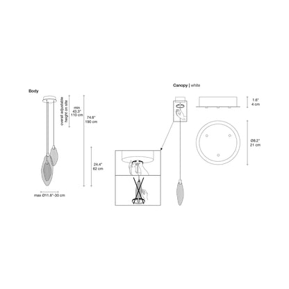 Harpe Multi Light LED Pendant Light - line drawing.