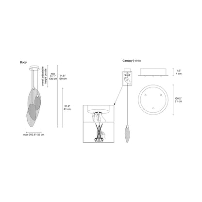 Harpe Multi Light LED Pendant Light - line drawing.
