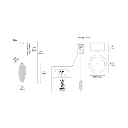 Harpe Single LED Pendant Light - line drawing.