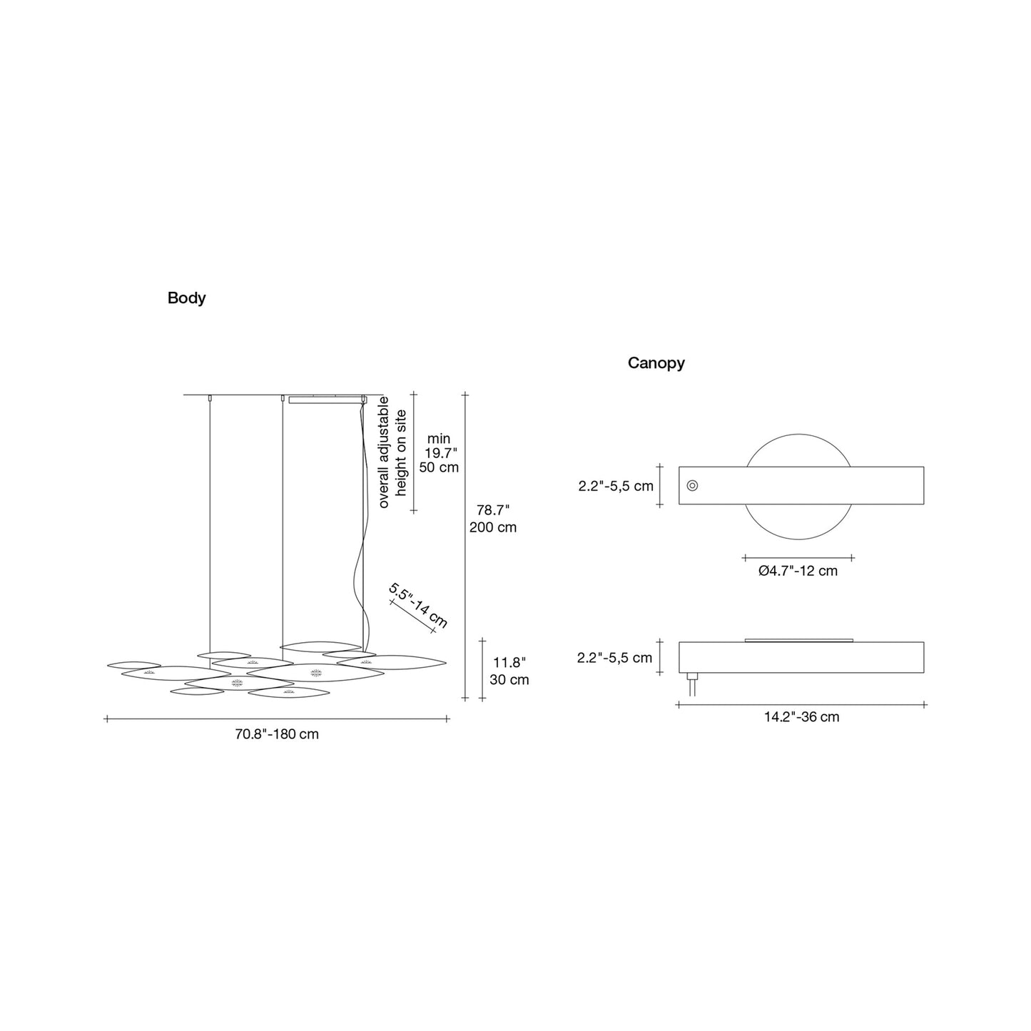 I Lucci Argentati Linear LED Chandelier - line drawing.