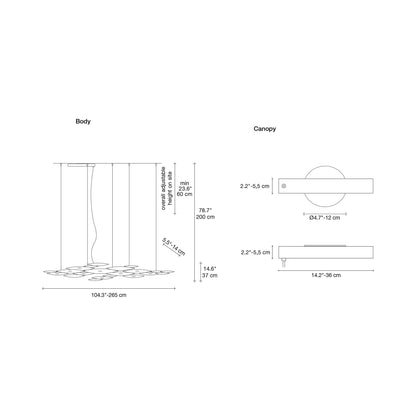 I Lucci Argentati Linear LED Chandelier - line drawing.