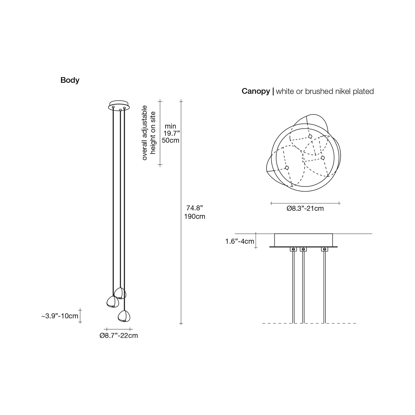 Mizu Pendant Light - line drawing.