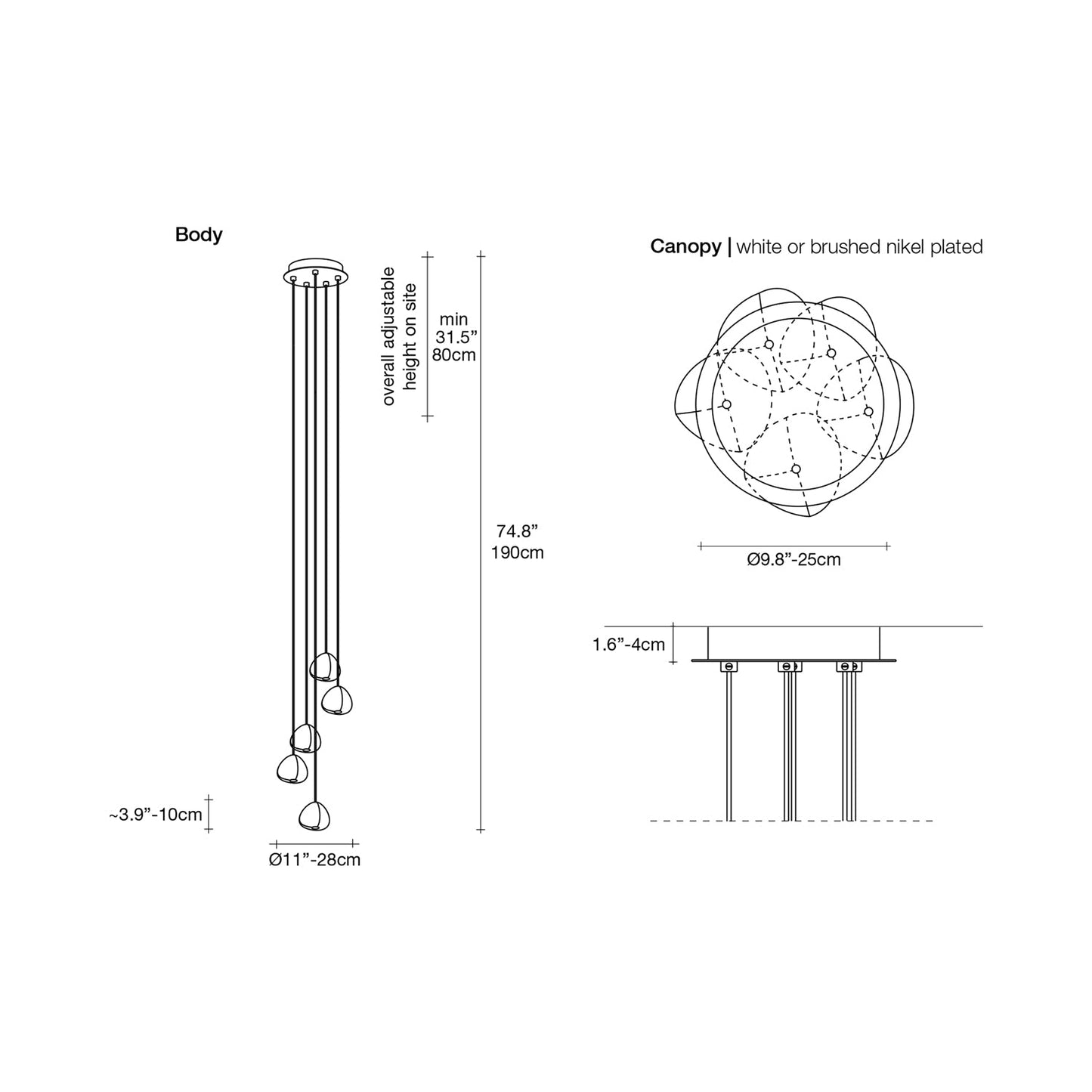 Mizu Pendant Light - line drawing.