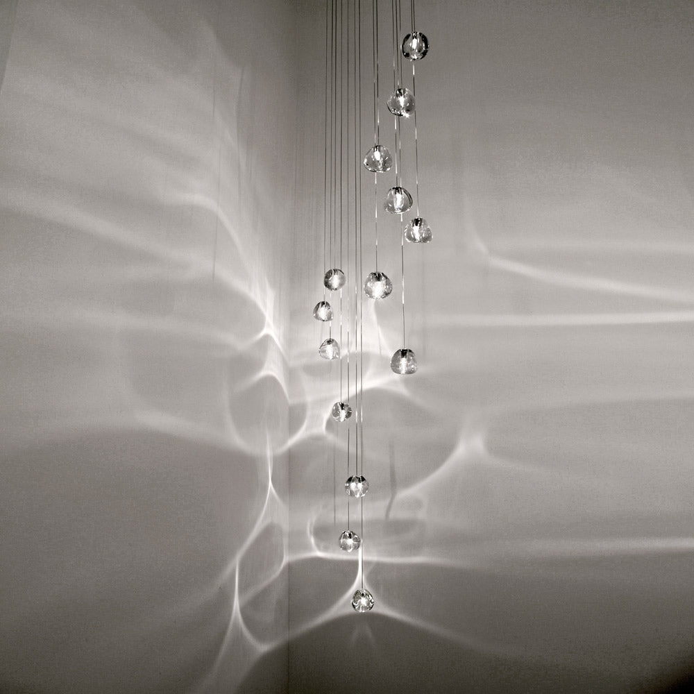 Mizu Rectangular Multi Light Pendant Light in Clear Crystal.