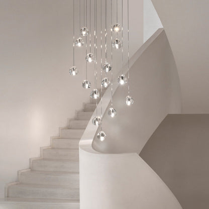 Mizu Round Multi Light Pendant Light in Clear Crystal (15-Light).