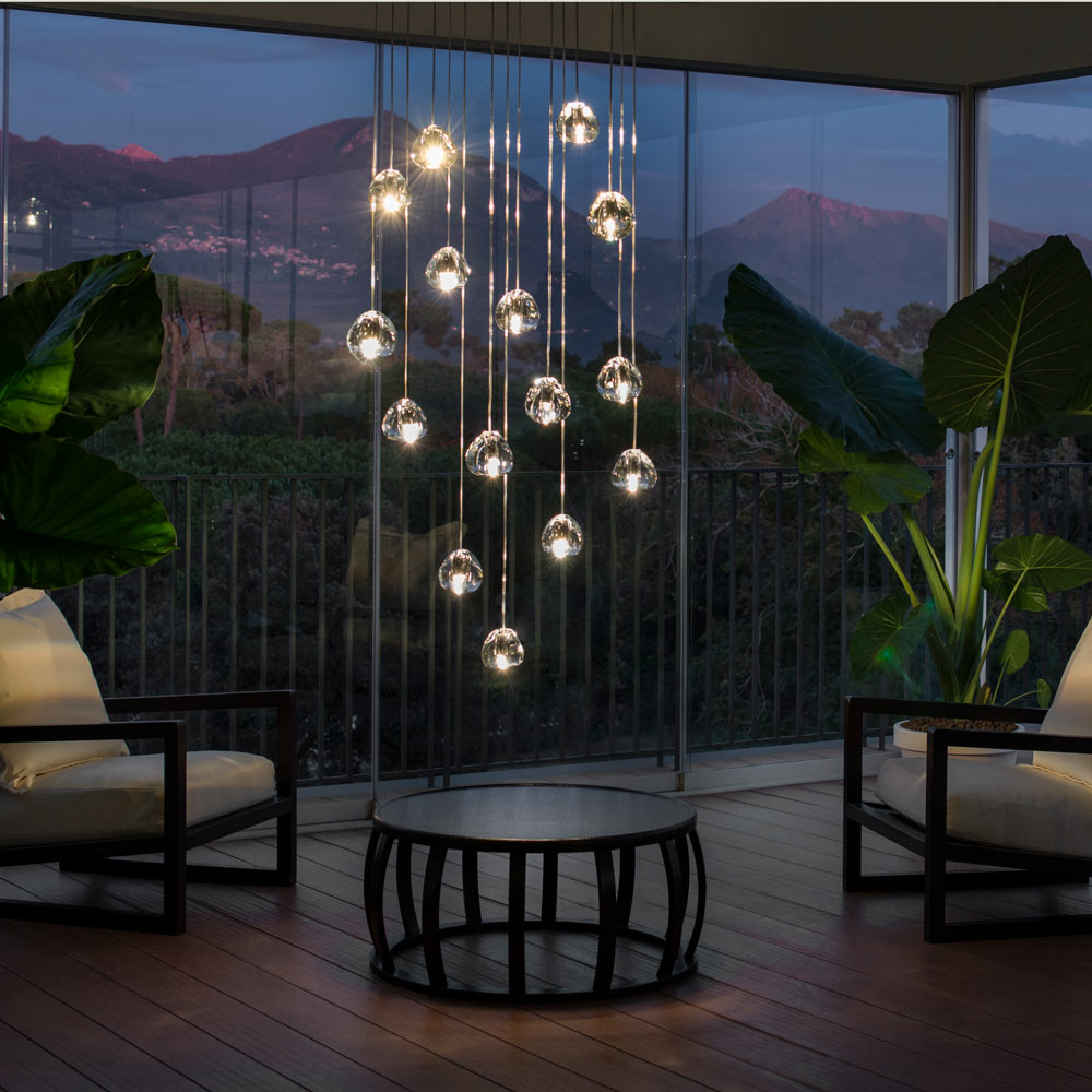 Mizu Round Multi Light Pendant Light in living room.