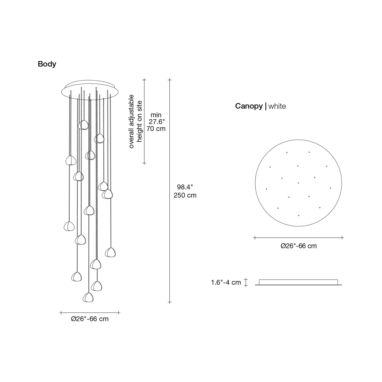 Mizu Round Multi Light Pendant Light - line drawing.
