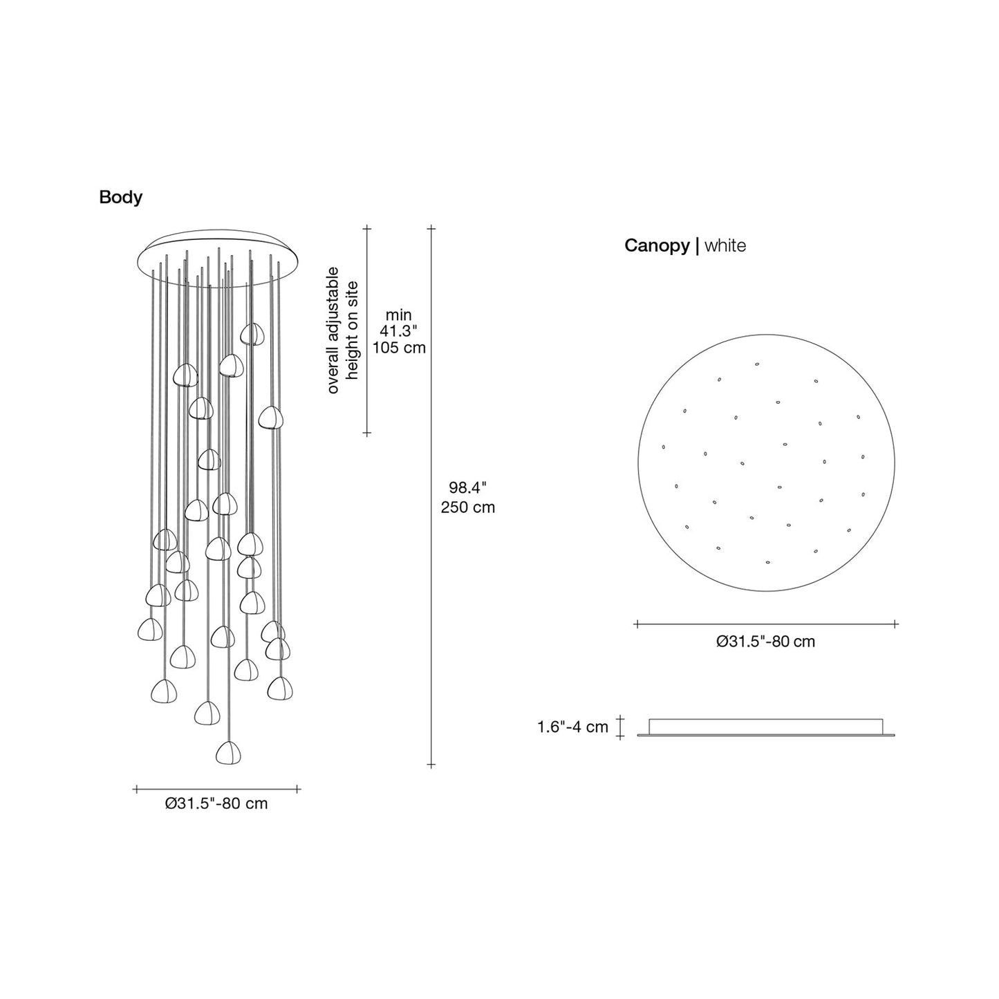Mizu Round Multi Light Pendant Light - line drawing.