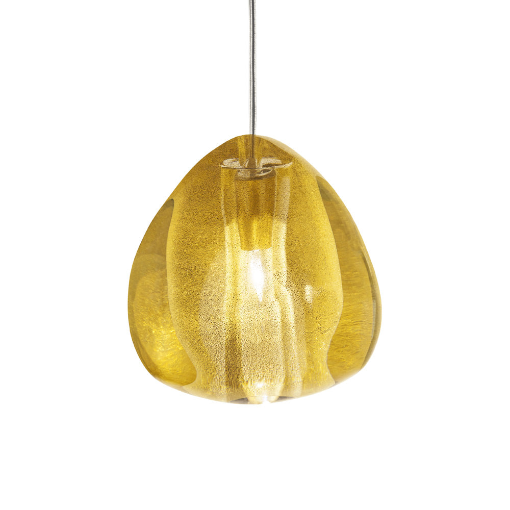 Mizu Single Pendant Light in Gold Crystal.