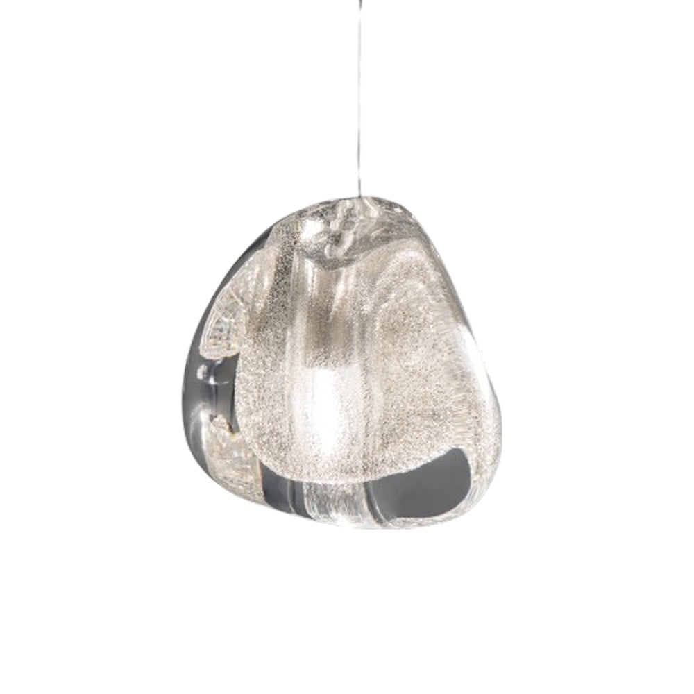 Mizu Single Pendant Light in Silver Dust Crystal.