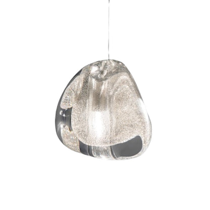 Mizu Single Pendant Light in Silver Dust Crystal.