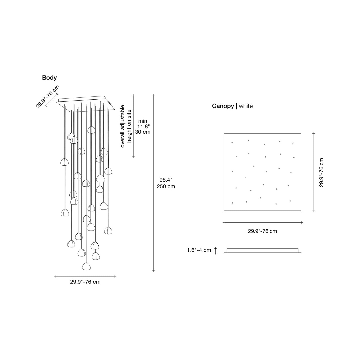 Mizu Square Multi Light Pendant Light - line drawing.