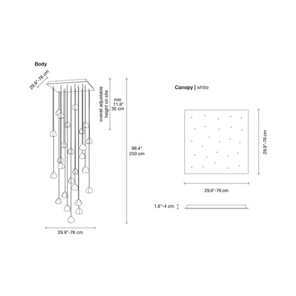 Mizu Square Multi Light Pendant Light - line drawing.