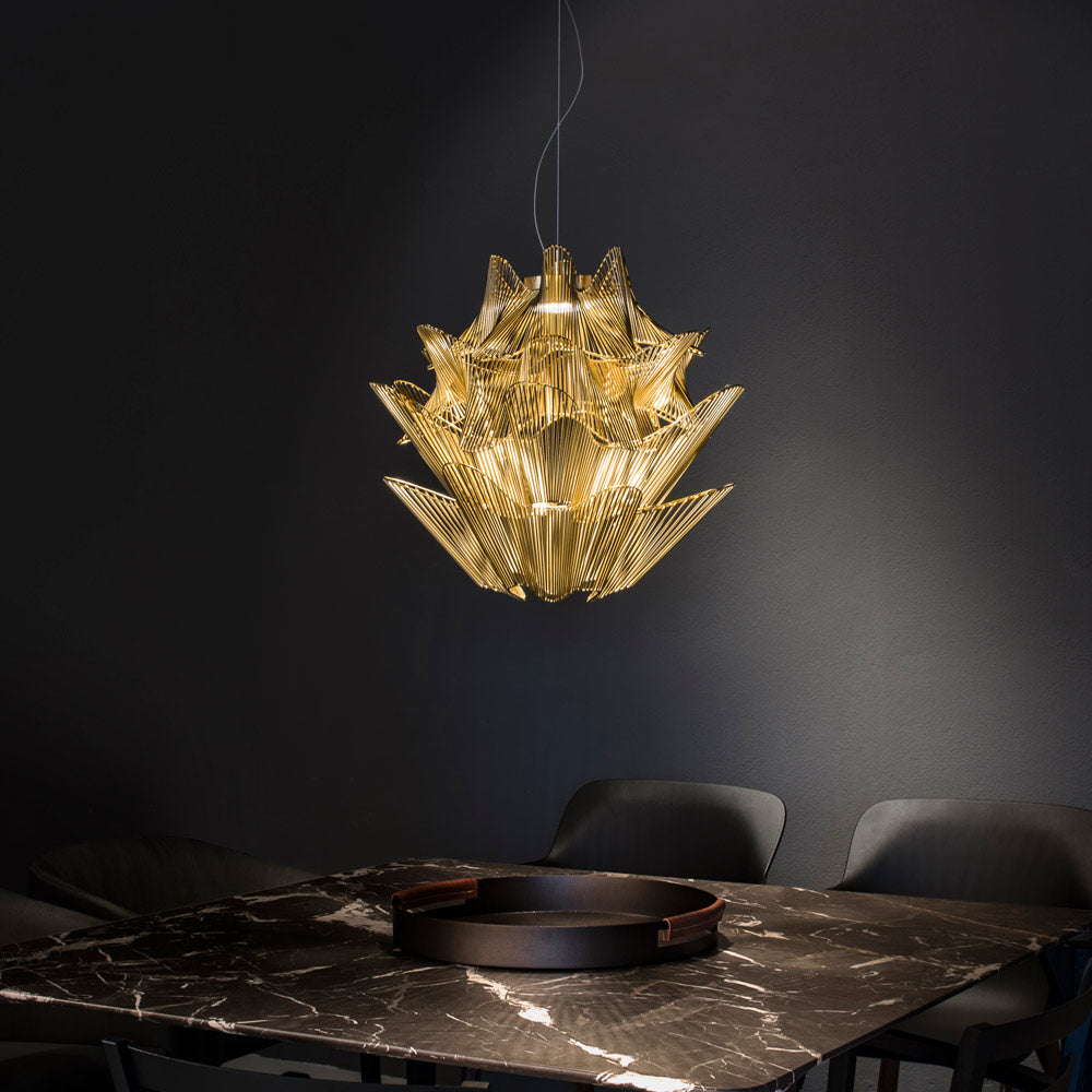 Moiré LED Pendant Light in dining room.