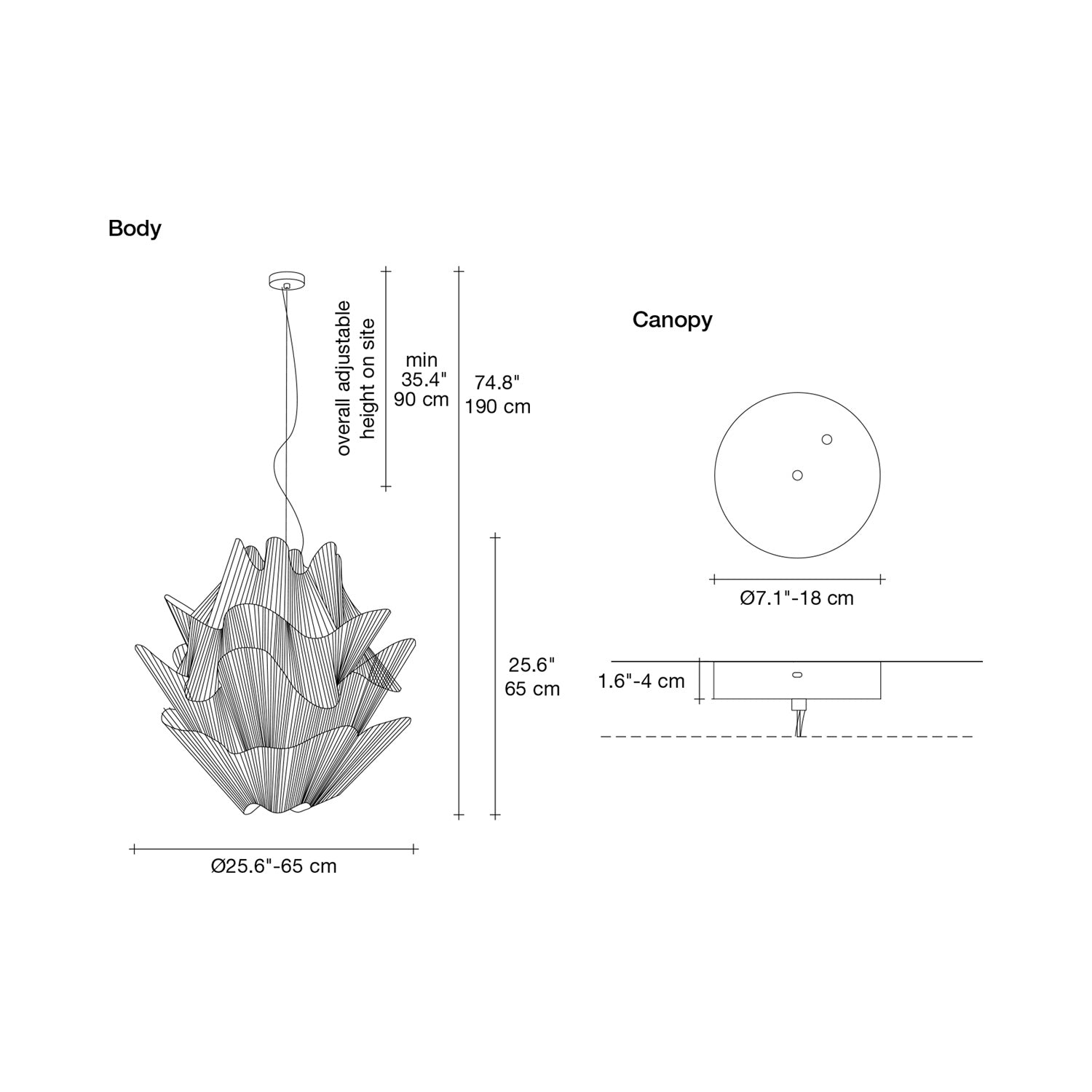 Moiré LED Pendant Light - line drawing.