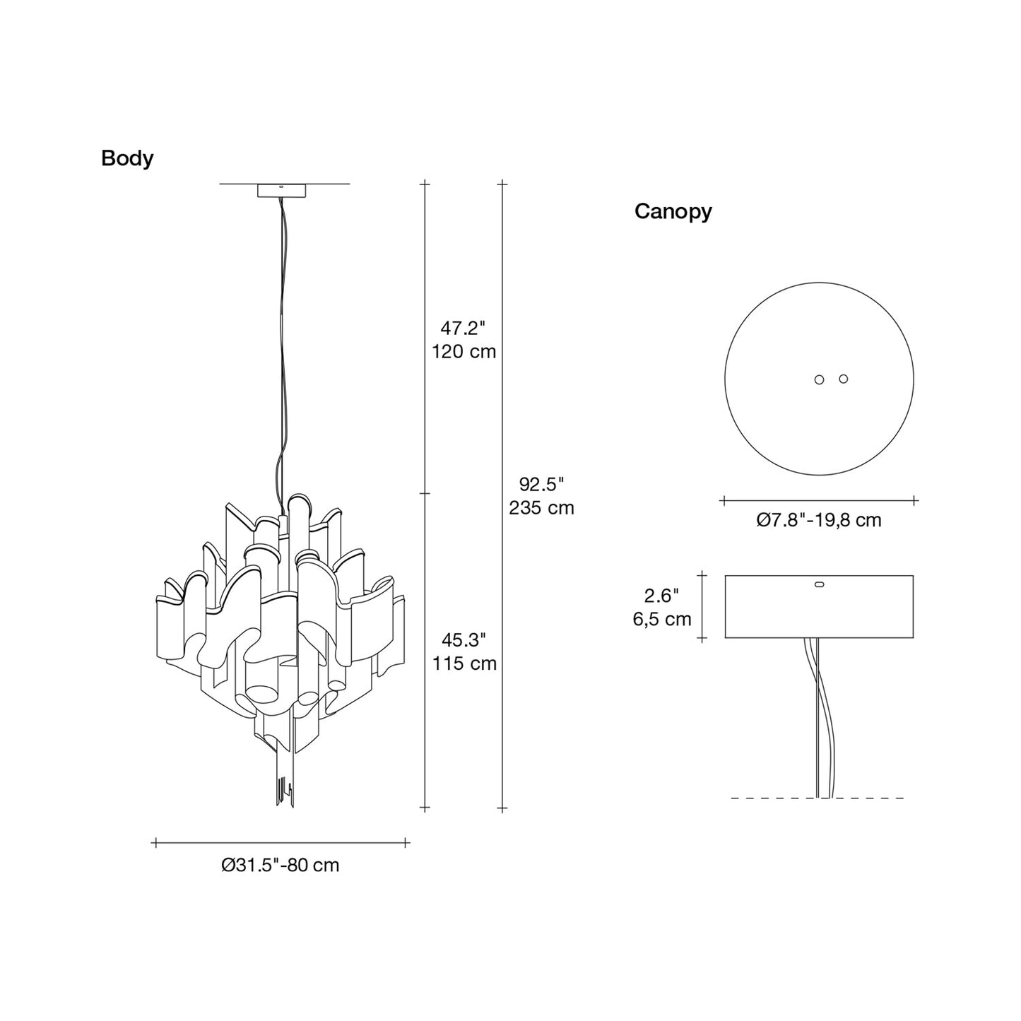 Stream Chandelier - line drawing.
