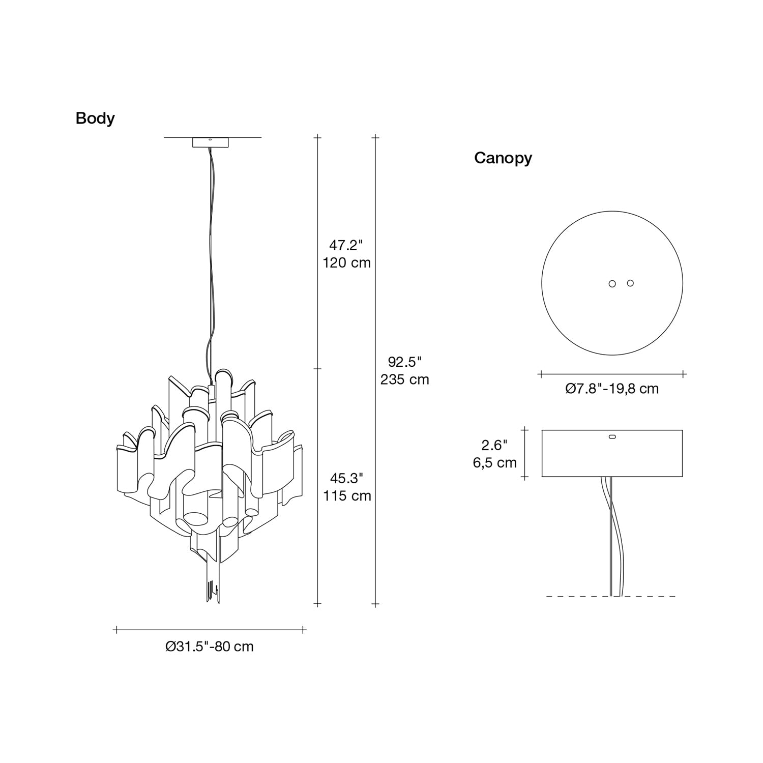 Stream Chandelier - line drawing.