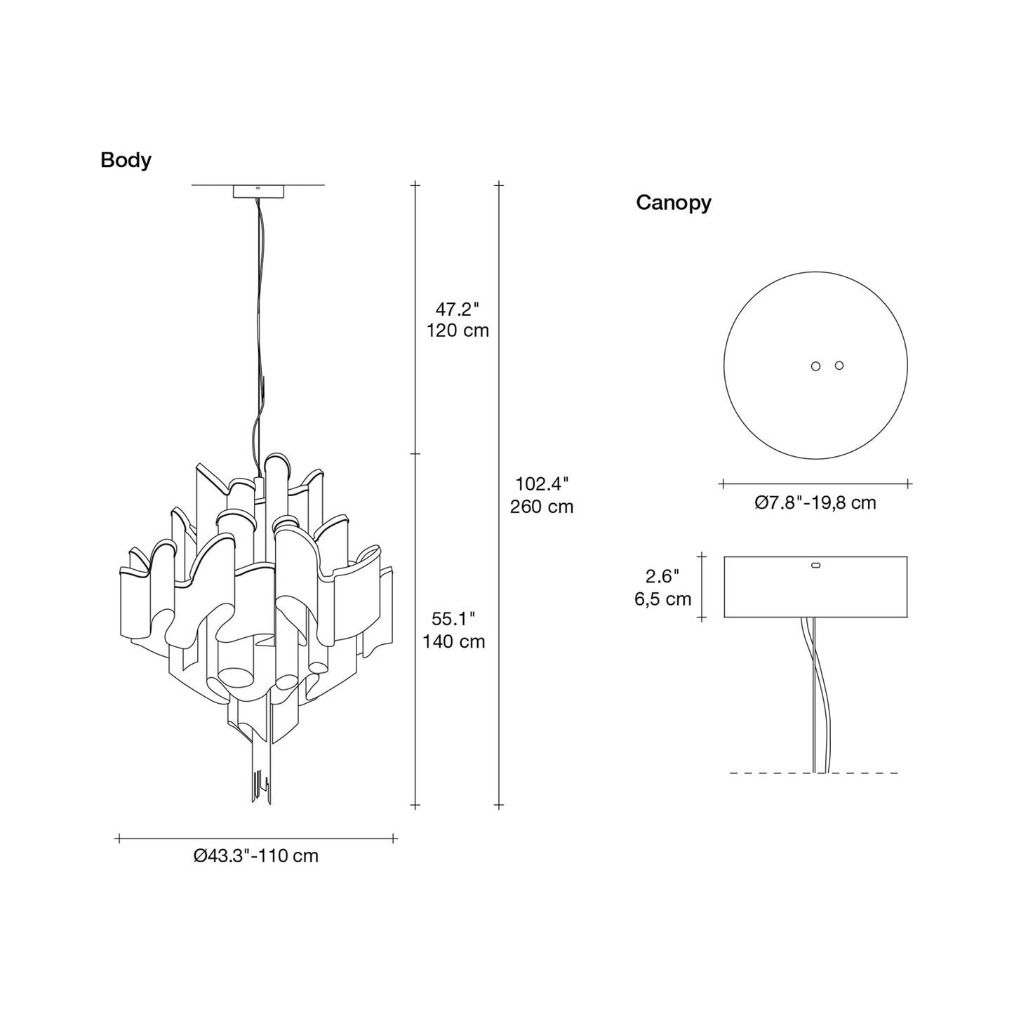 Stream Chandelier - line drawing.