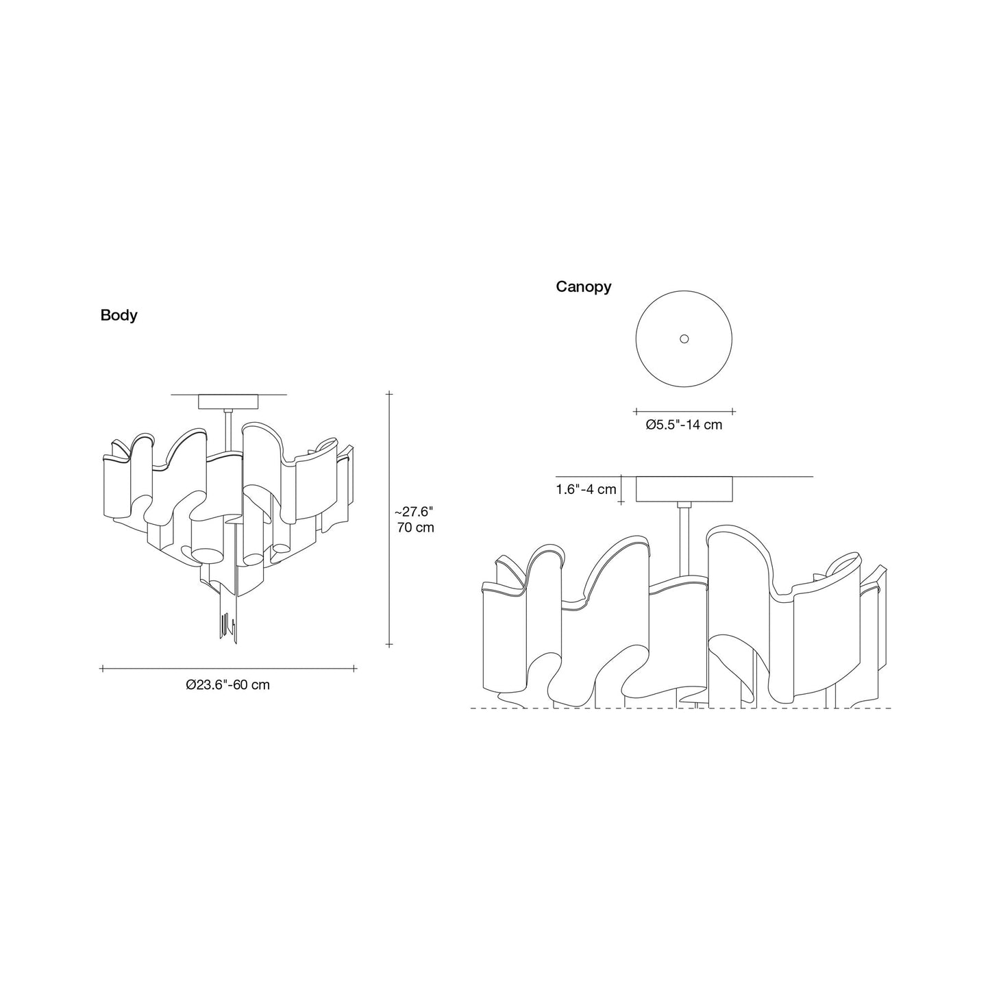 Stream Flush Mount Ceiling Light - line drawing.