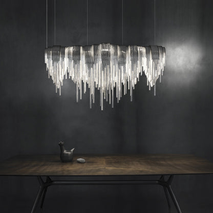 Volver Linear LED Chandelier in dining room.