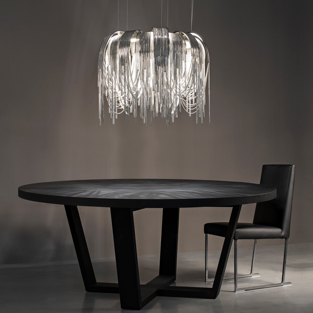 Volver Round LED Chandelier in dining room.