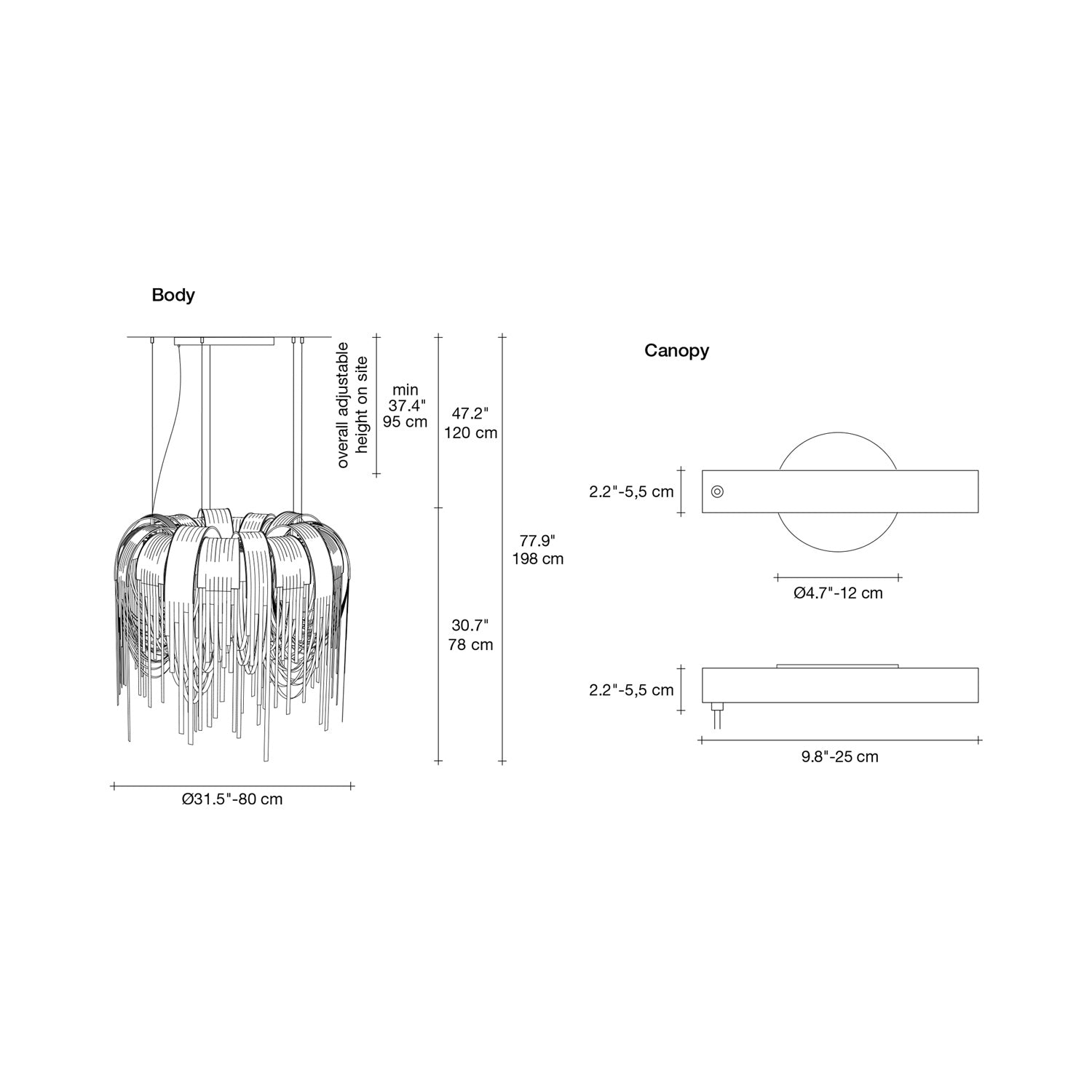 Volver Round LED Chandelier - line drawing.