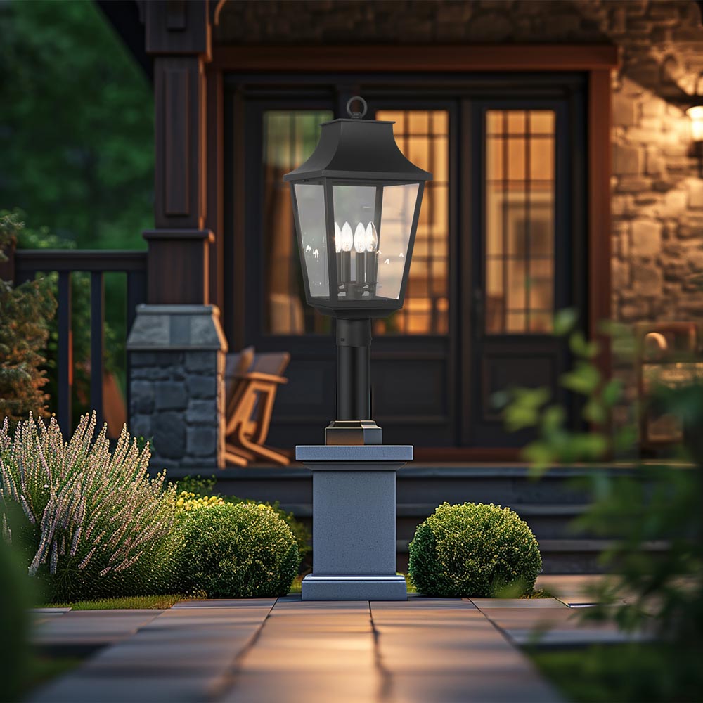 Altimeter Outdoor Post Light in Outside Area.