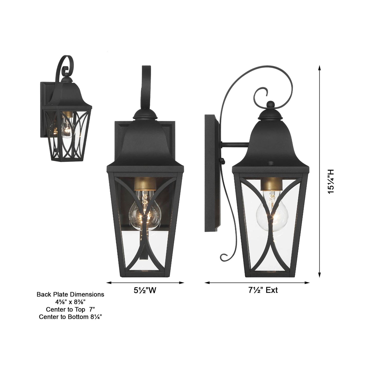 Cardigan Outdoor Wall Light - line drawing.