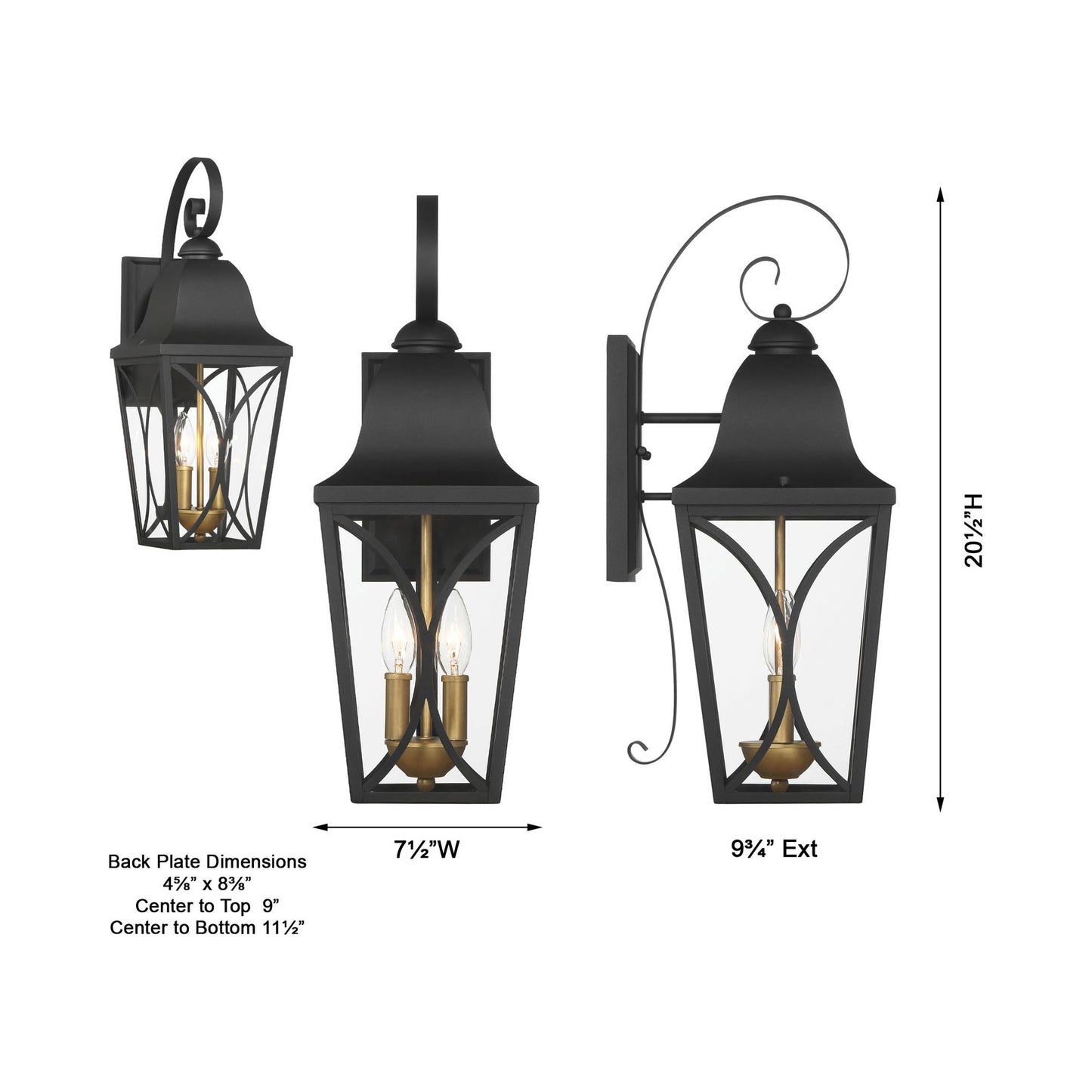 Cardigan Outdoor Wall Light - line drawing.