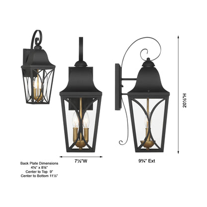 Cardigan Outdoor Wall Light - line drawing.