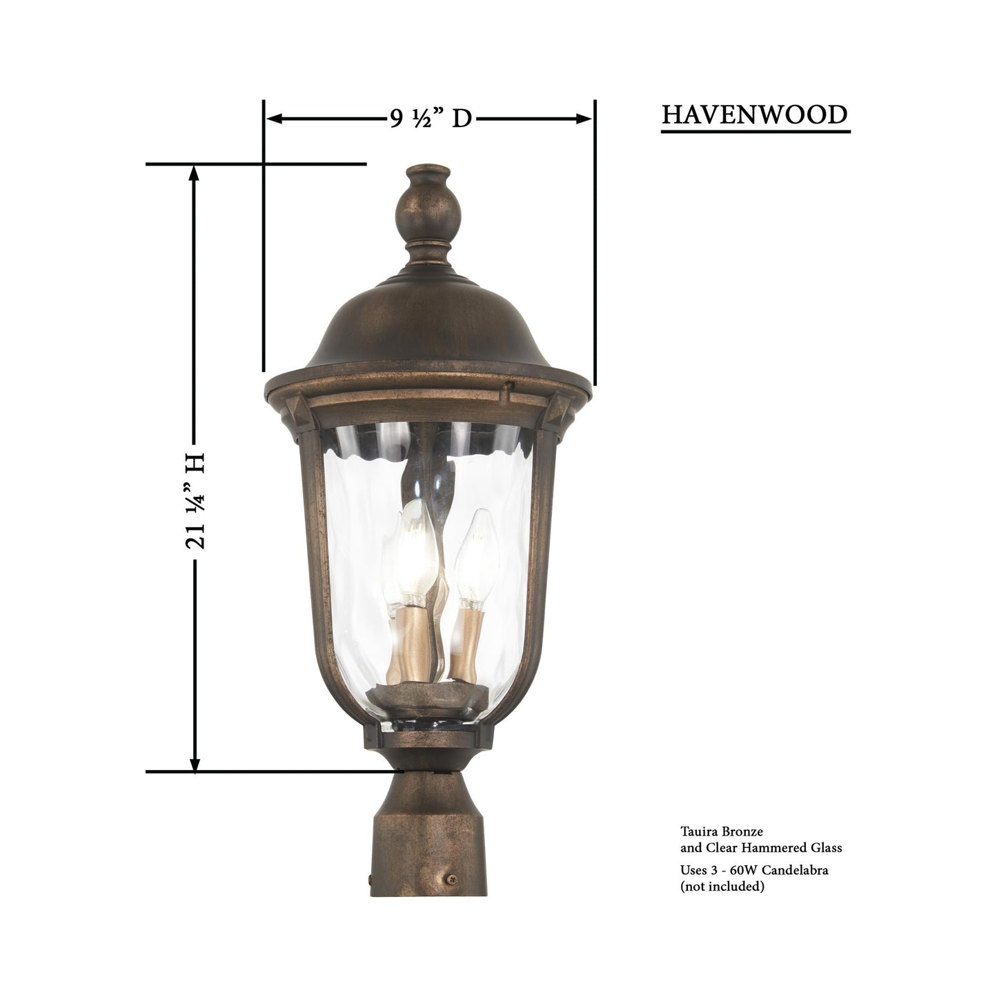 Havenwood Outdoor Post Light - Line Drawing.
