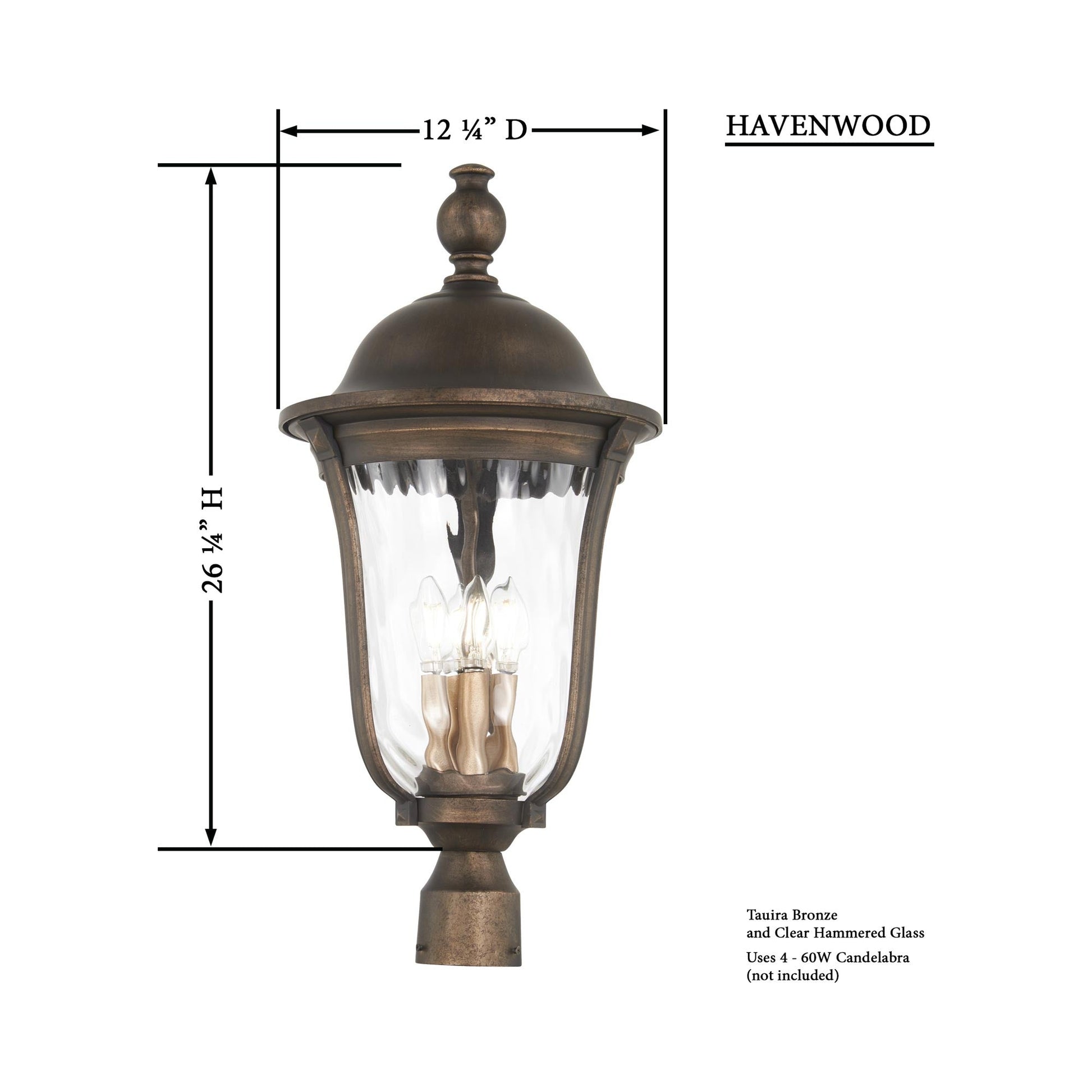 Havenwood Outdoor Post Light - Line Drawing.