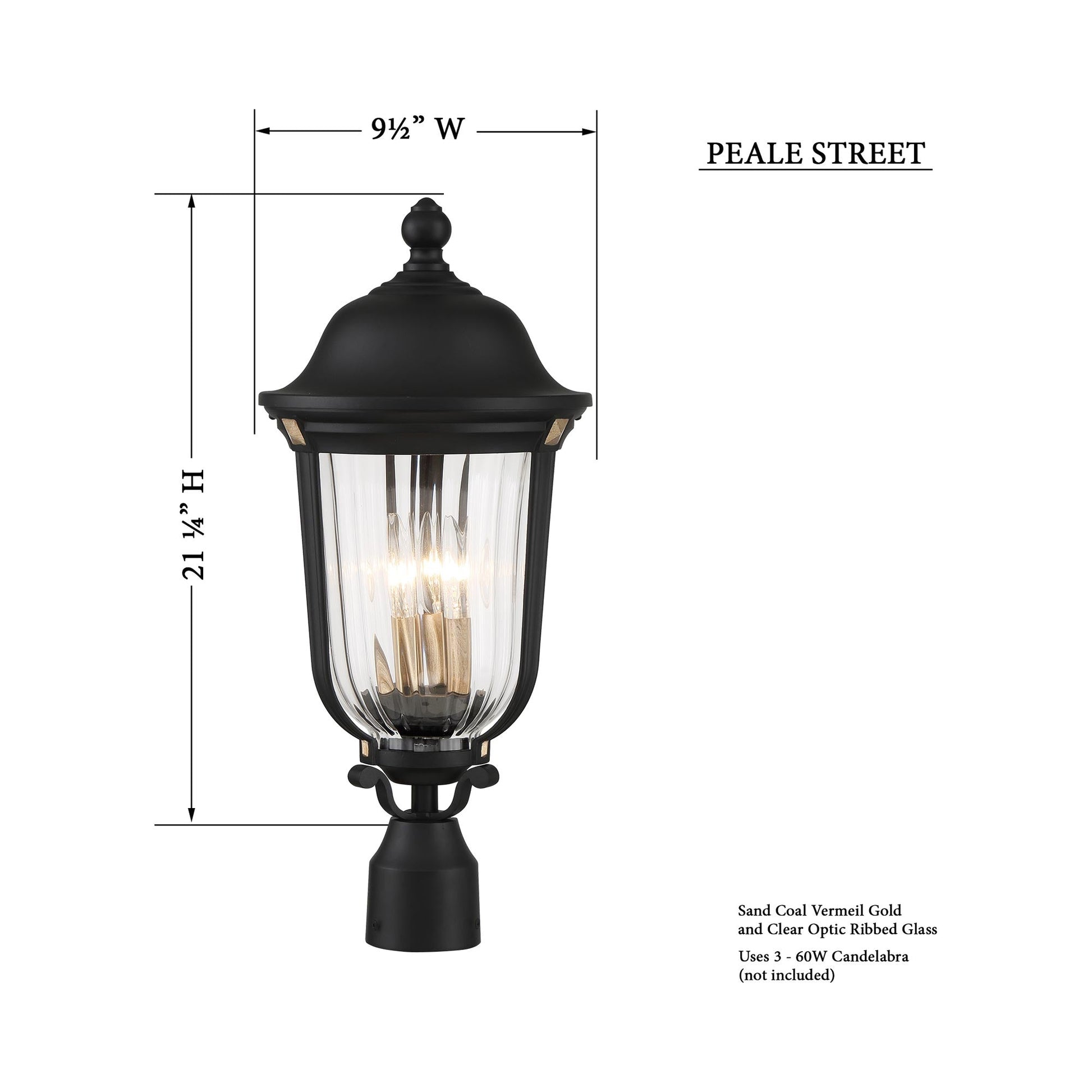 Peale Street Outdoor Post Light - Line Drawing.