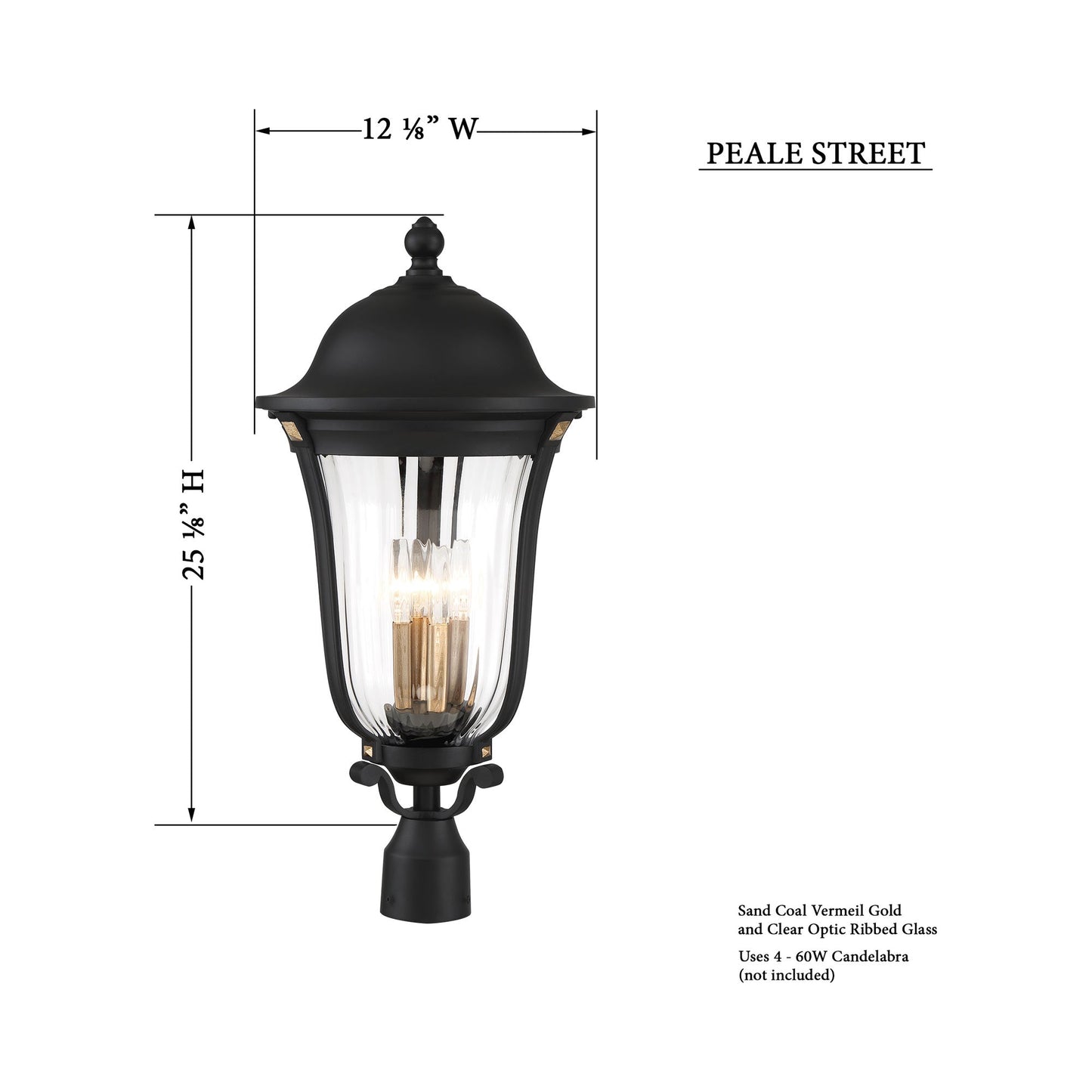 Peale Street Outdoor Post Light - Line Drawing.