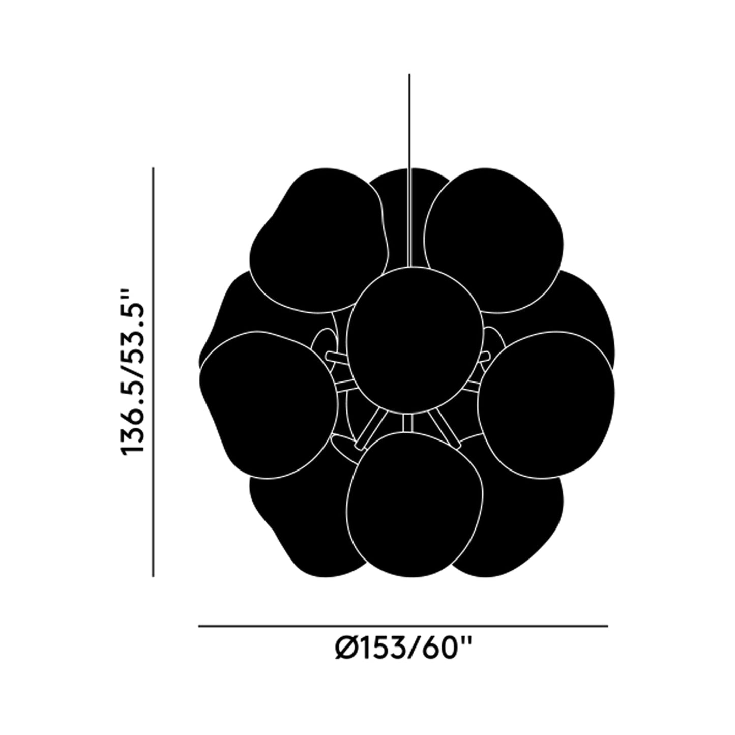 Melt Burst LED Chandelier - line drawing.