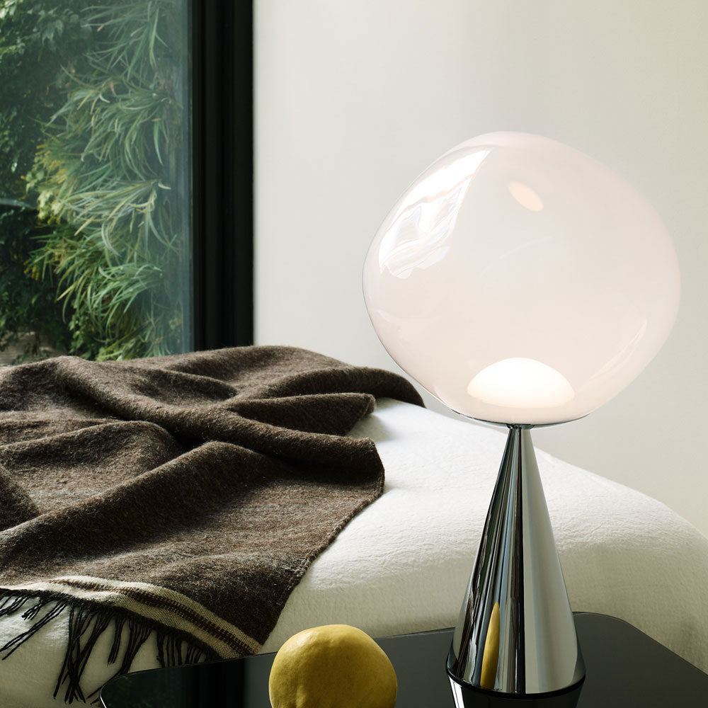 Melt Cone Fat LED Table Lamp in bedroom.