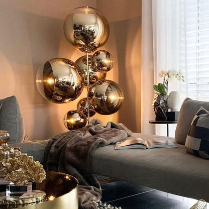 Mirror Ball LED Floor Lamp in living room.