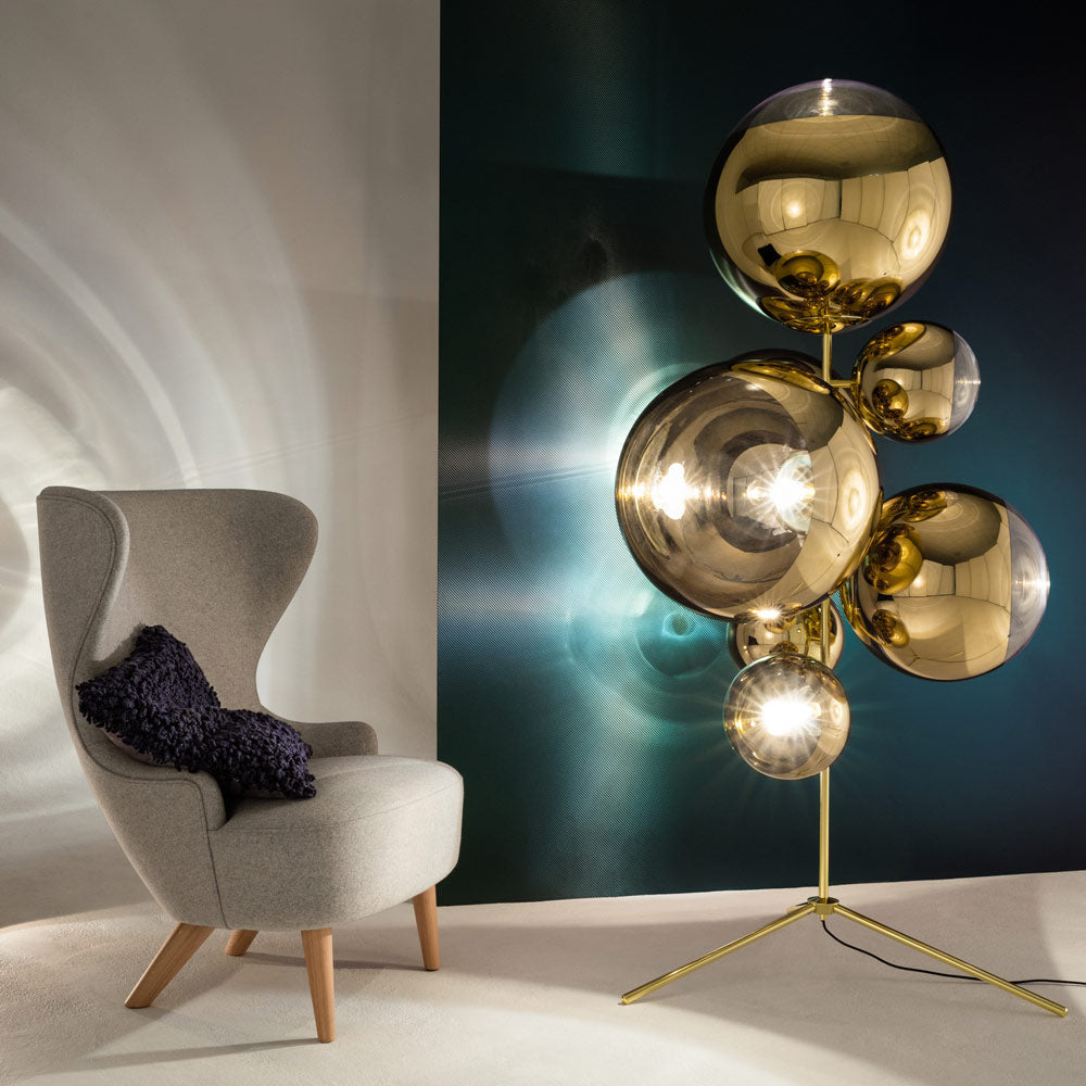 Mirror Ball LED Floor Lamp in living room.
