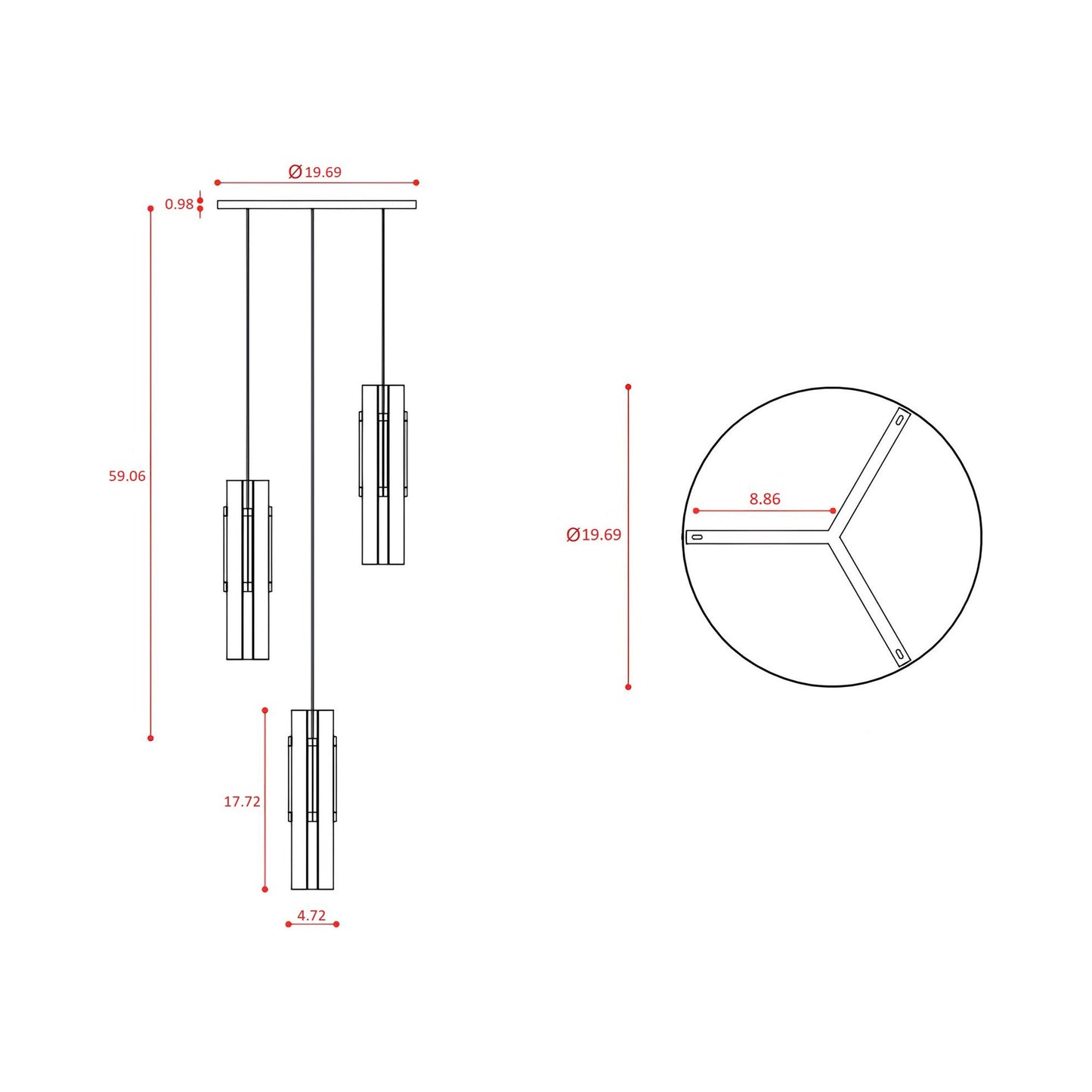 Excalibur Multi Light Pendant Light - line drawing.