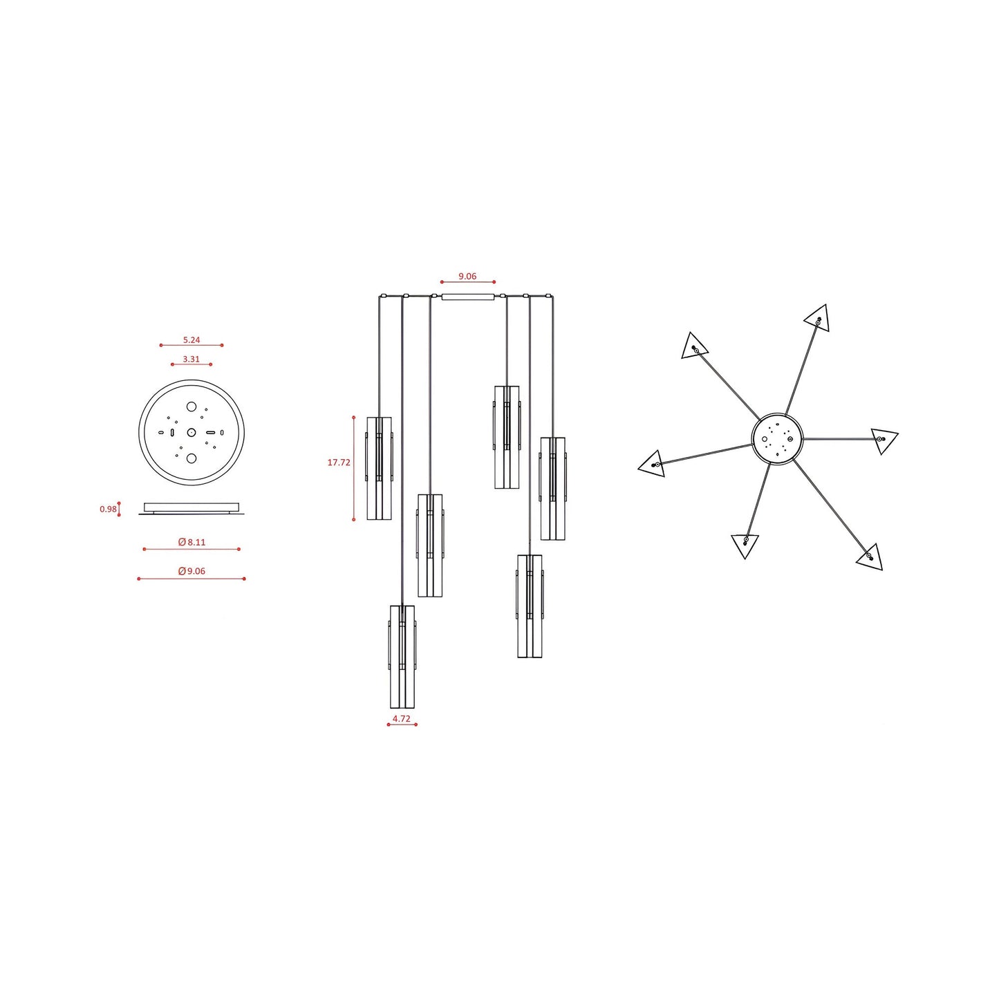 Excalibur Multi Light Pendant Light - line drawing.