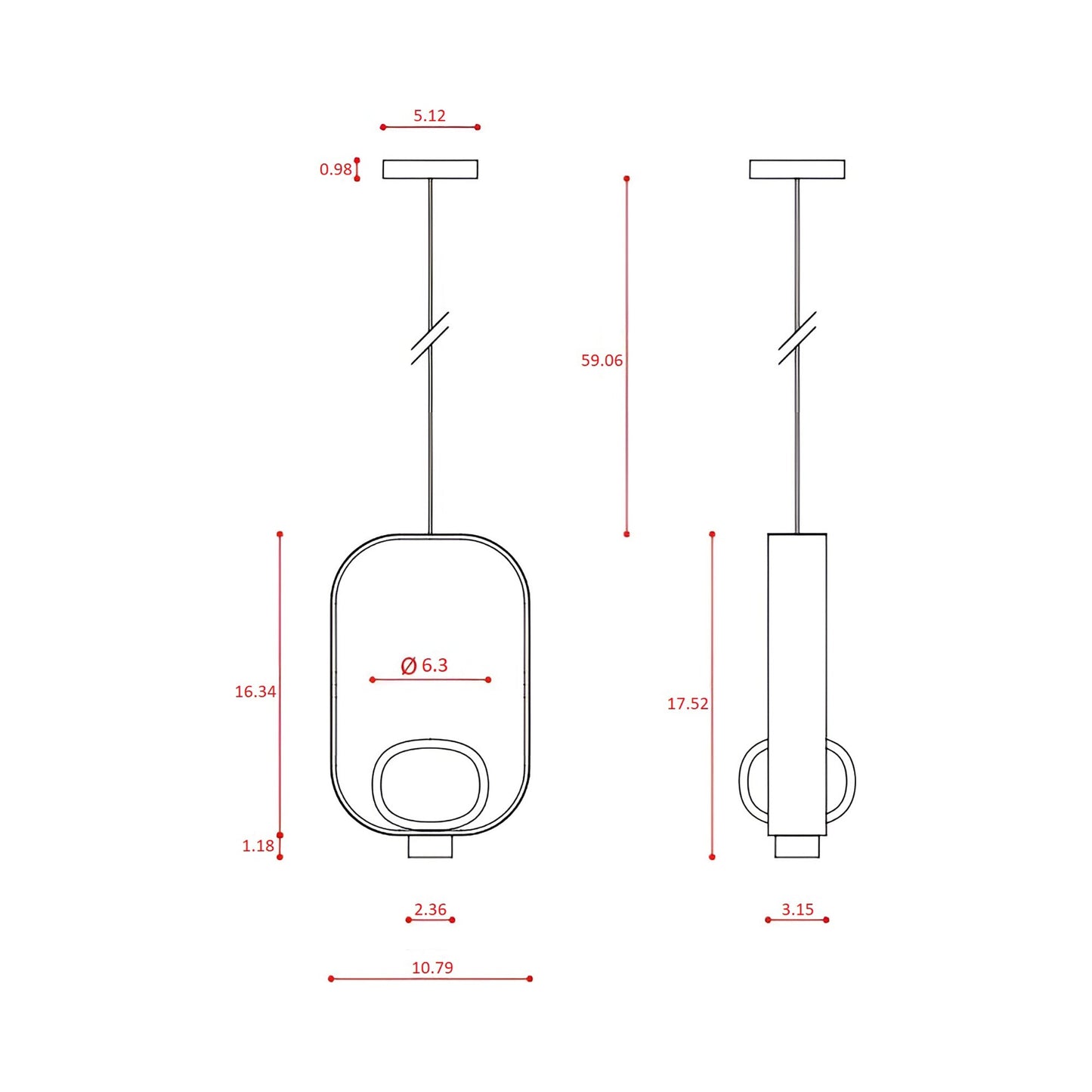 Filipa LED Pendant Light - line drawing.